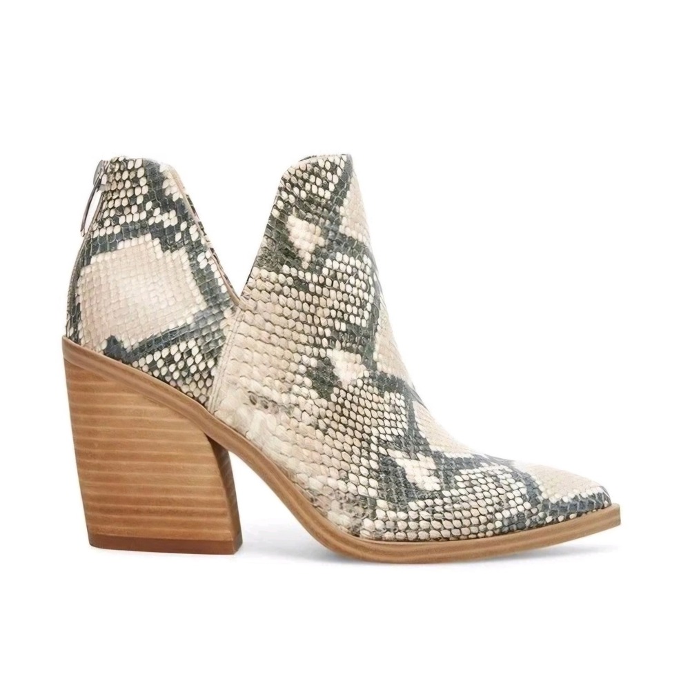 Steve Madden Camryn Ankle Booties Women 8M Snakeskin Print Pointed Toe V-Cutout